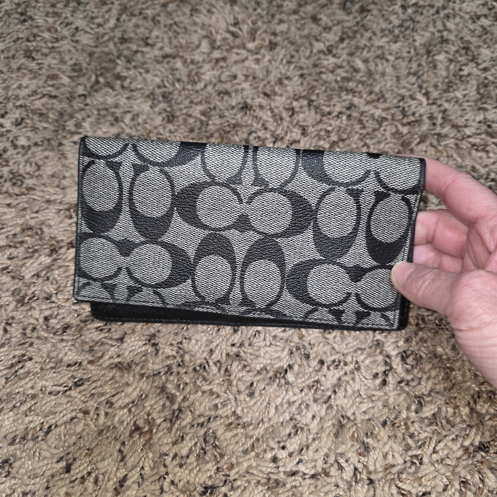 Coach Black and Gray Signature Checkbook Cover/Wallet